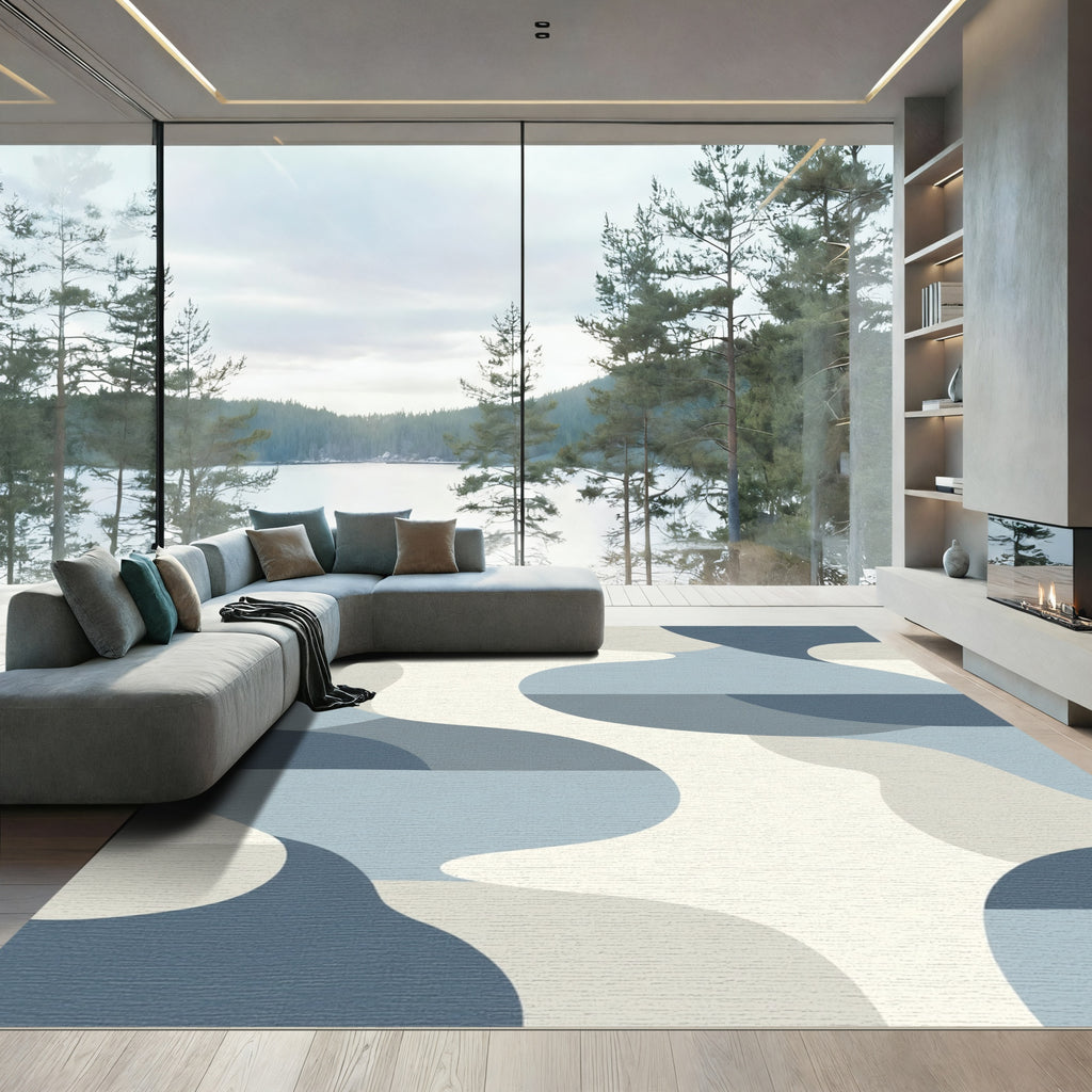Abstract Blue Gray Organic Curves Rug