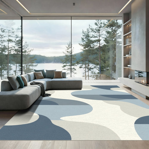 Abstract Blue Gray Organic Curves Rug