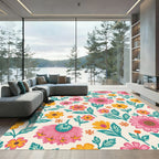 Floral Bloom Garden Pink Yellow Rug