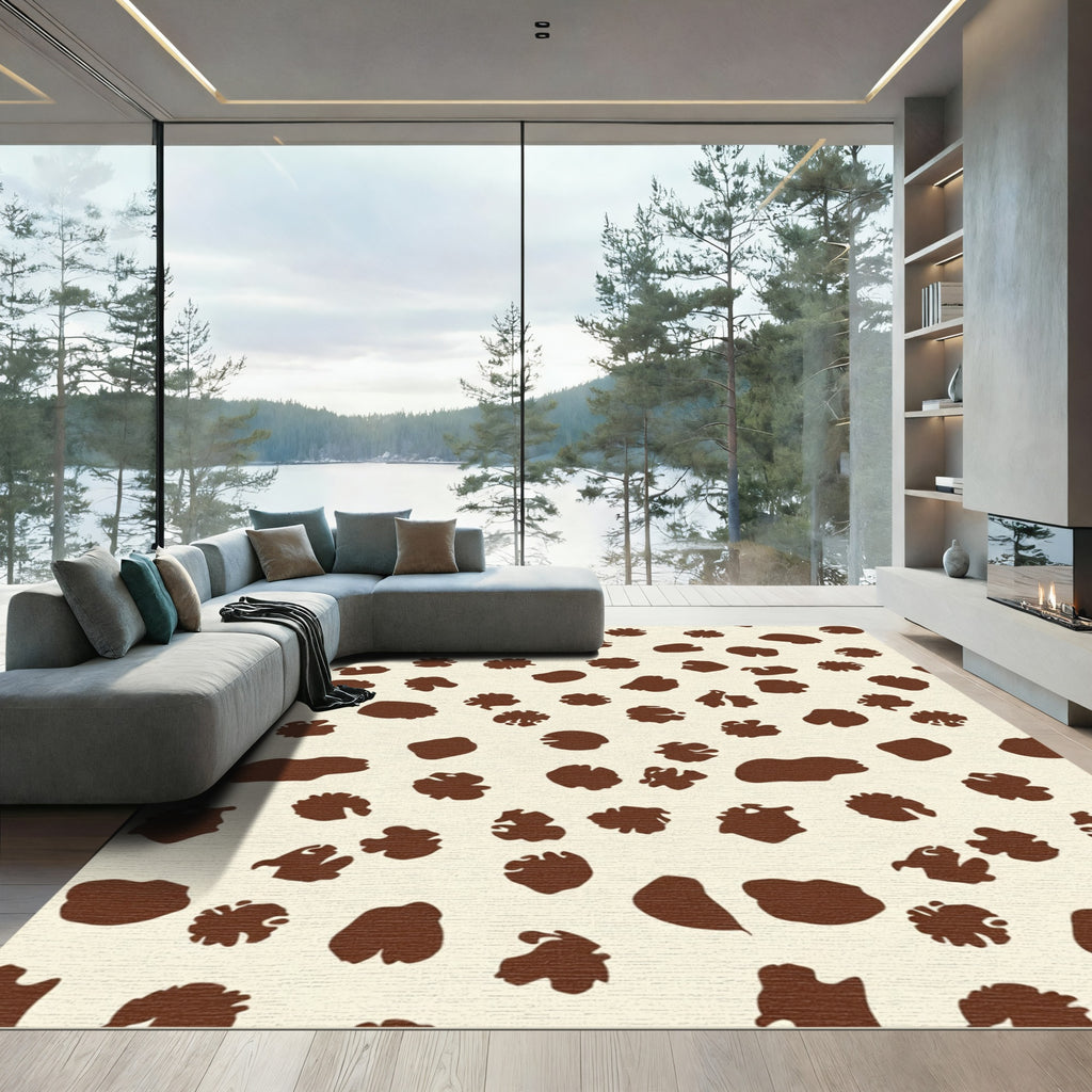 Brown Blotches Scattered Cream Background Rug