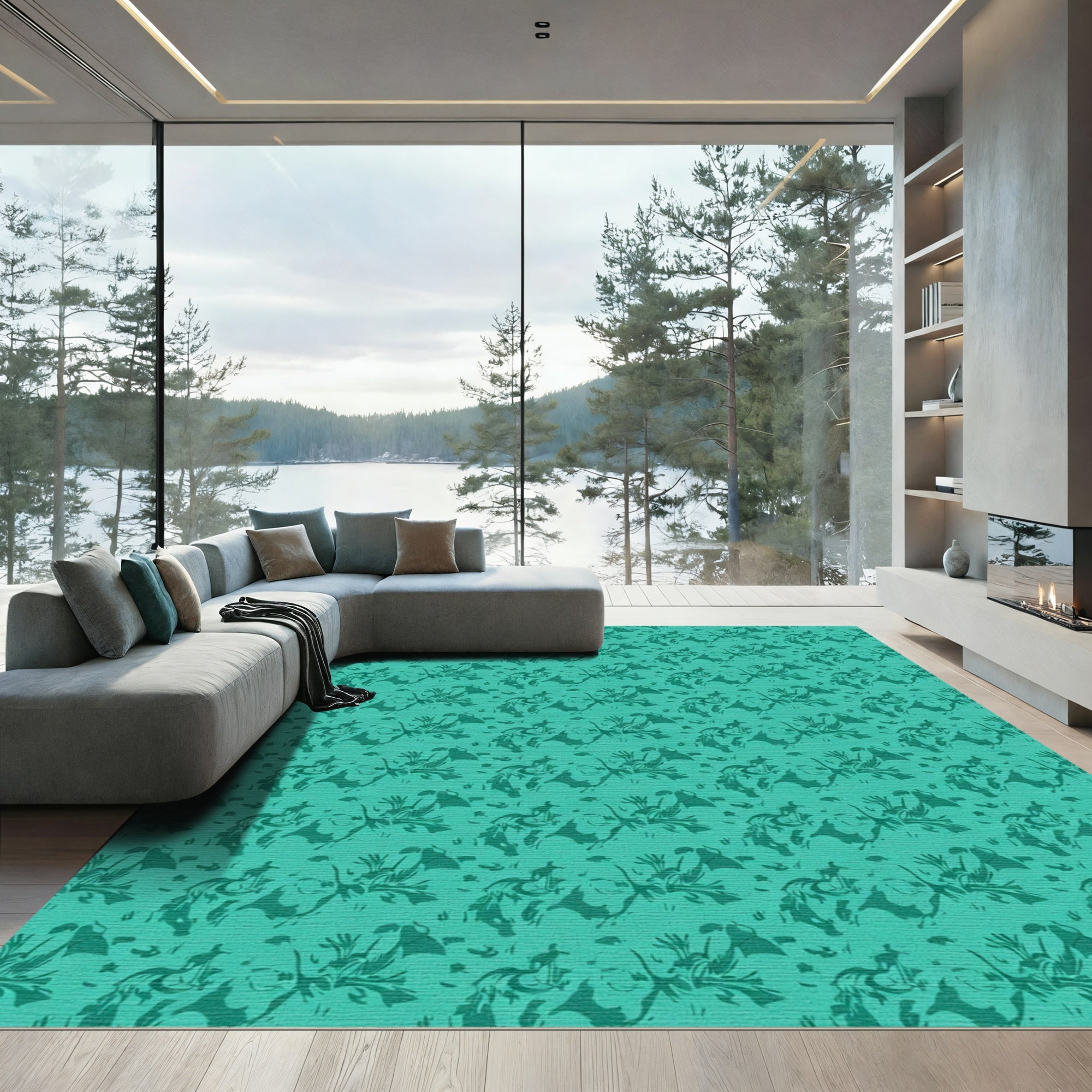 Teal Abstract Watercolor Swirl Rug