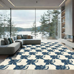 Navy Blue Orchid Geometric Arrangement Rug