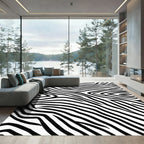 Striking Black White Curving Lines Rug