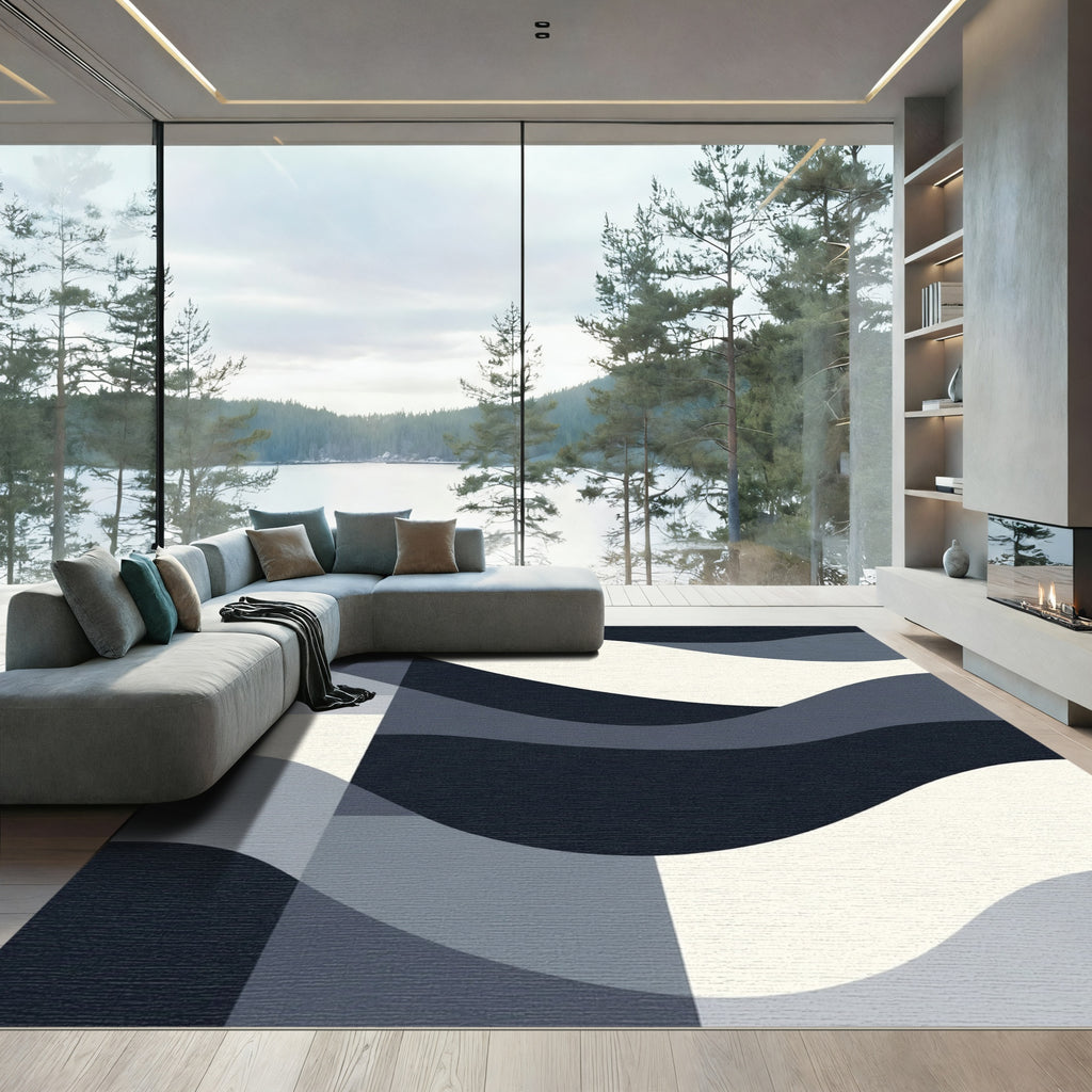 Monochromatic Abstract Mid-Century Waves Rug