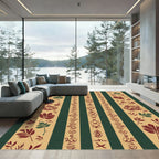 Crimson Green Striped Fish Botanical Rug