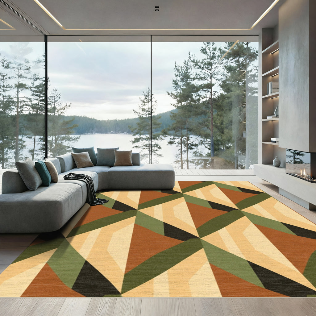 Retro Ochre Diamond Geometric Rug