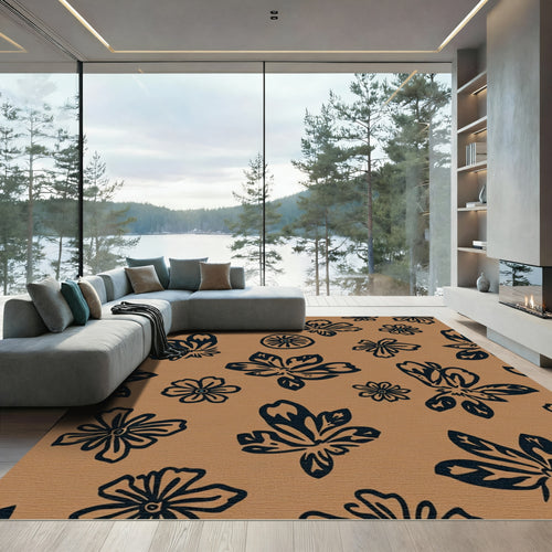 Brown And Navy Floral Scatter Rug