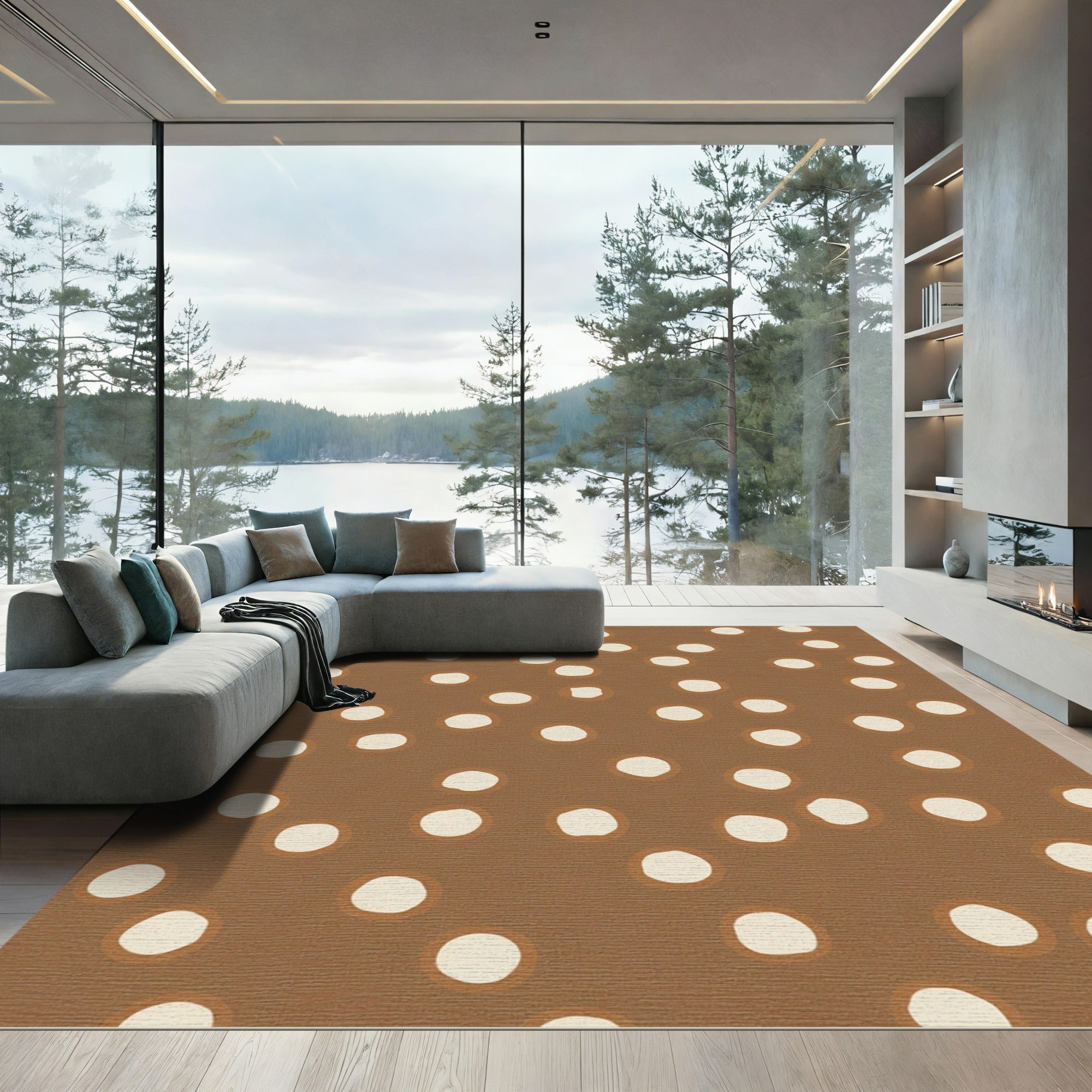 Neutral Scattered Circles Composition Rug