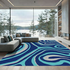Deep Blue Aqua Swirl Abstracts Rug