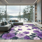 Vibrant Purple Flower Garden Frame Rug