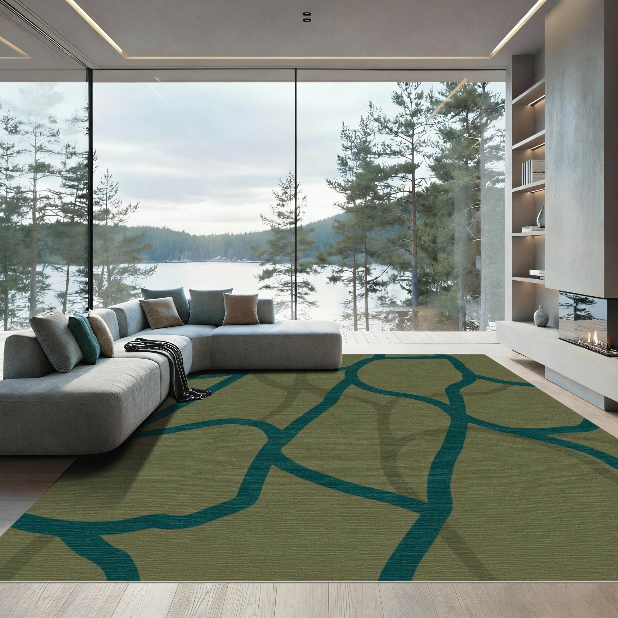 Teal Abstract Organic Net Rug