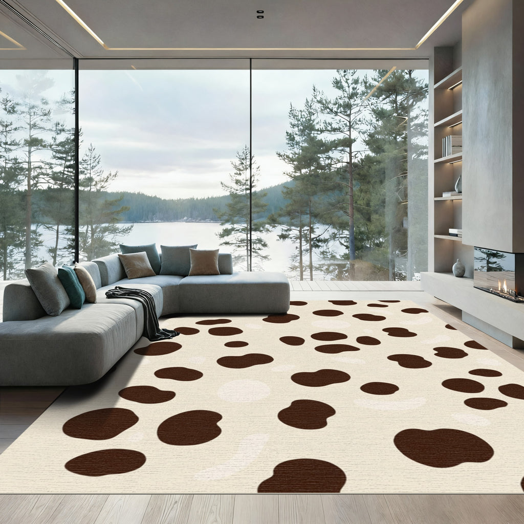 Cream Brown Spotty Organic Shapes Rug