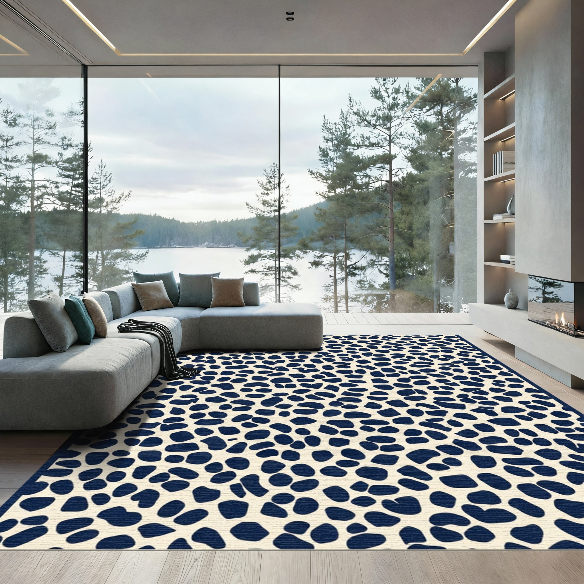 Cream Navy Irregular Spots Rug