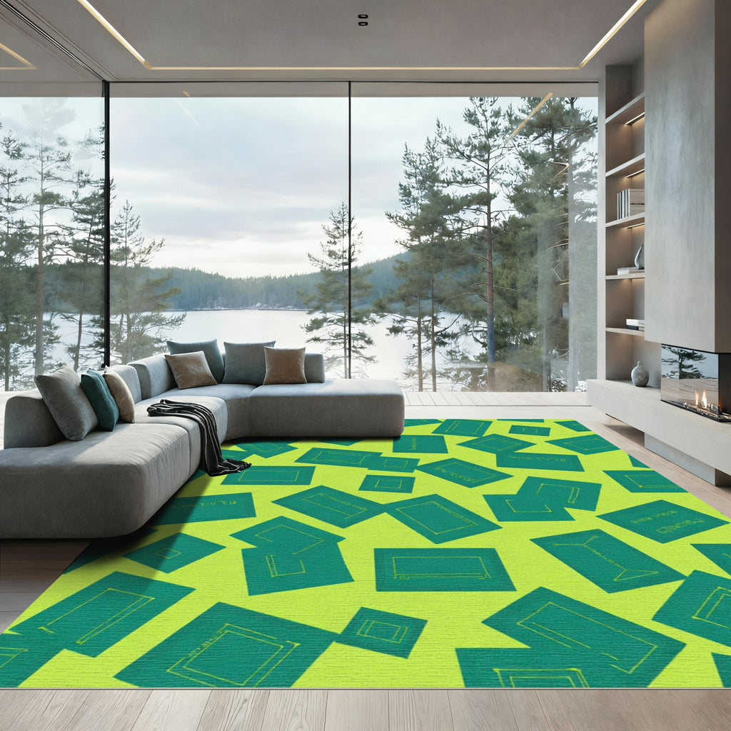 Teal Geometric Frame Cluster Rug