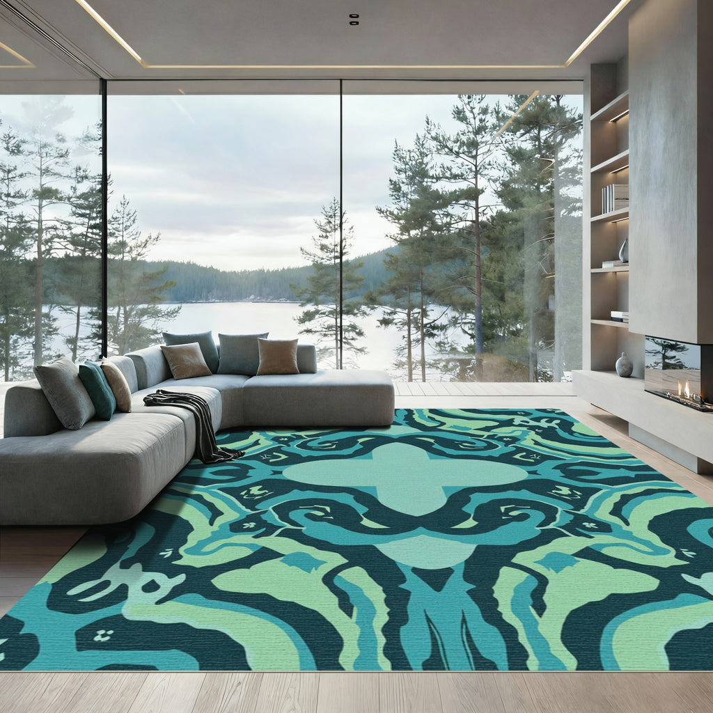 Teal Abstract Swirling Organic Harmony Rug