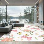 Sweet Pink Blossoms Birds Bows Rug