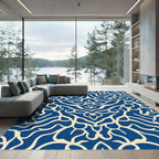 Deep Blue Cream Lyrical Swirls Rug