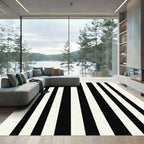 Classic Black White Parallel Lines Rug