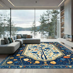 Navy Blue Floral Tree Scroll Rug