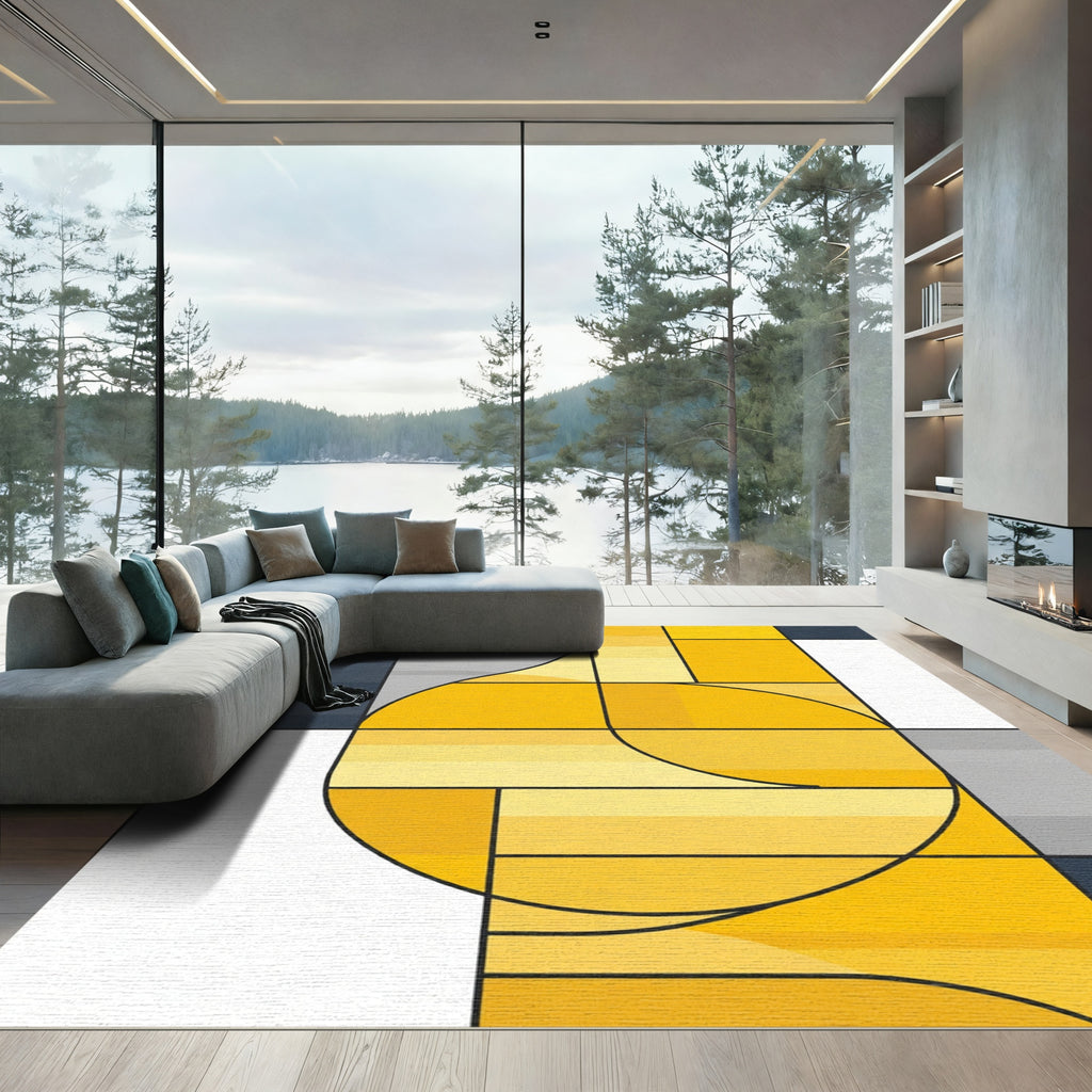Abstract Yellow Gold Geometric Segments Rug