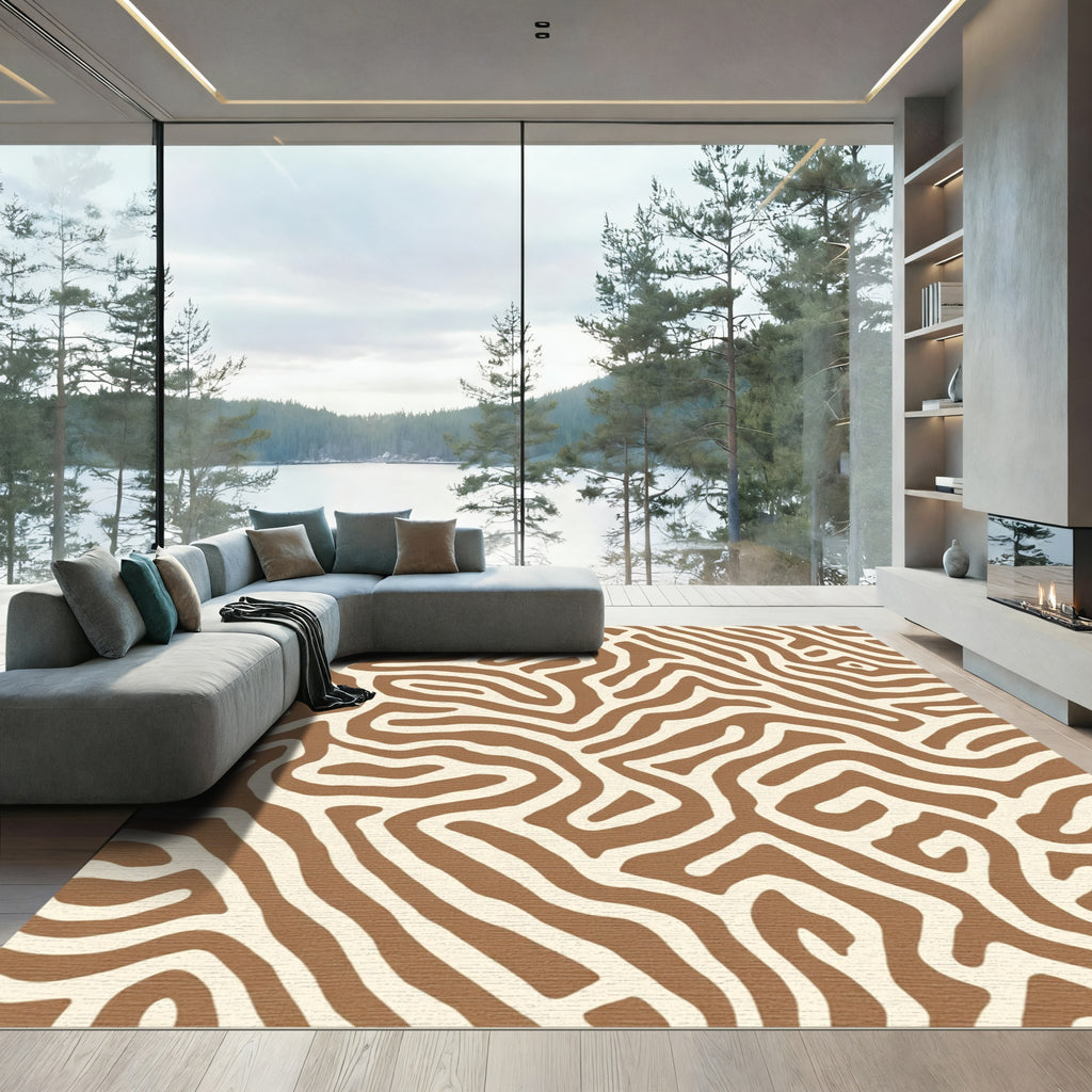 Brown Cream Abstract Maze Rug