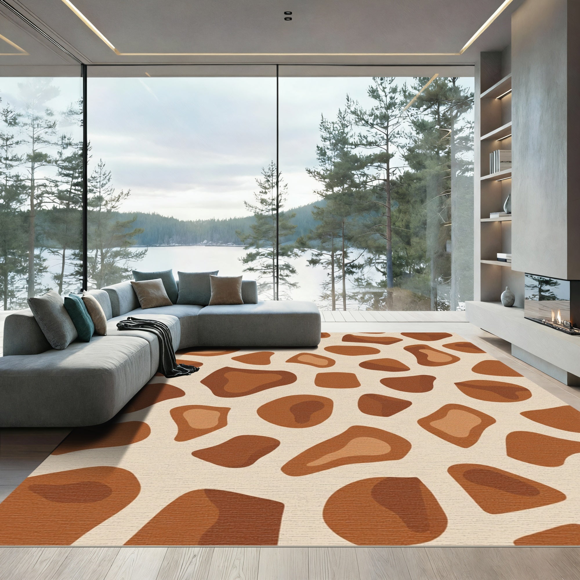 Warm Brown Giraffe Spot Rug