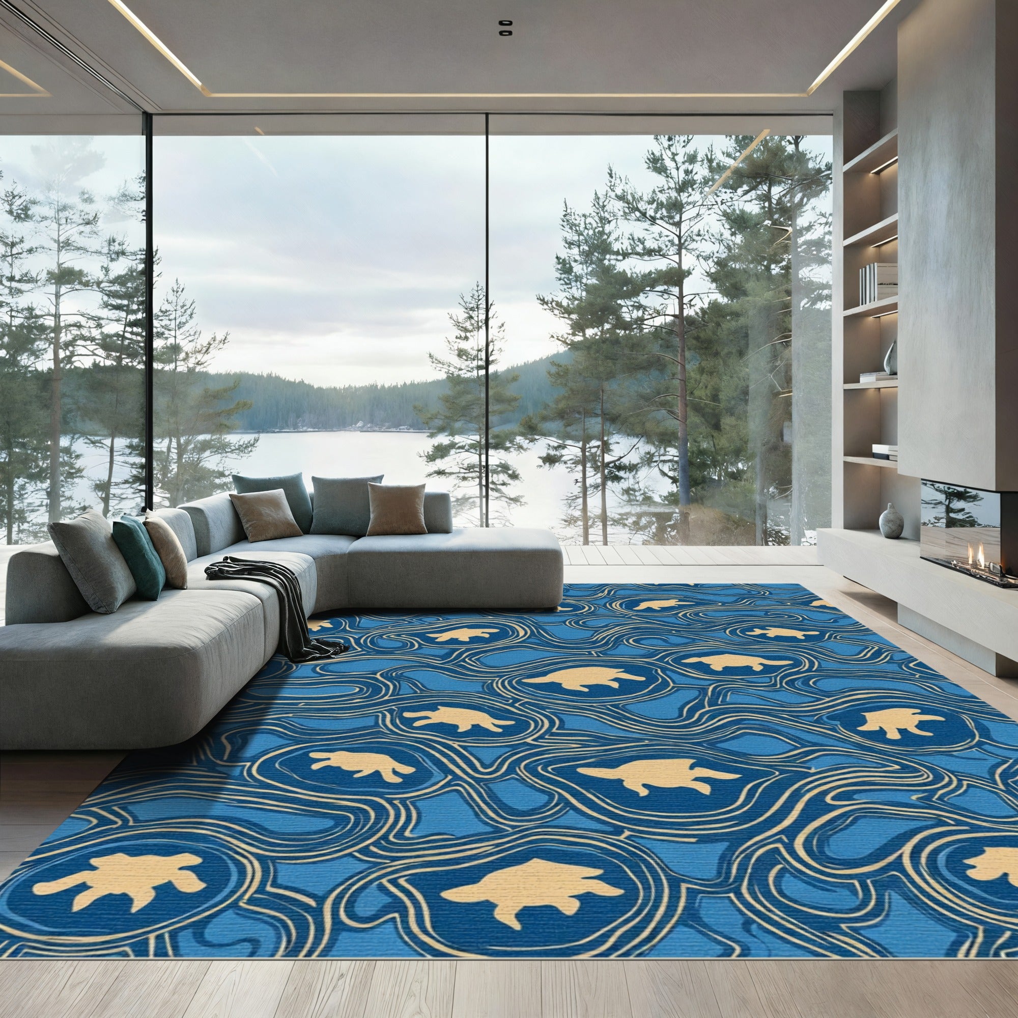 Marine Blue Turtle Swirl Rug