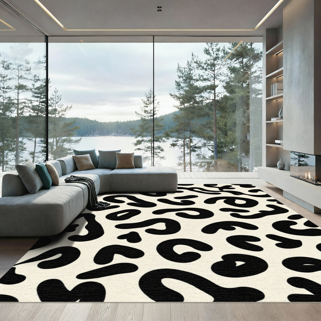 Cream Black Abstract Spots Rug