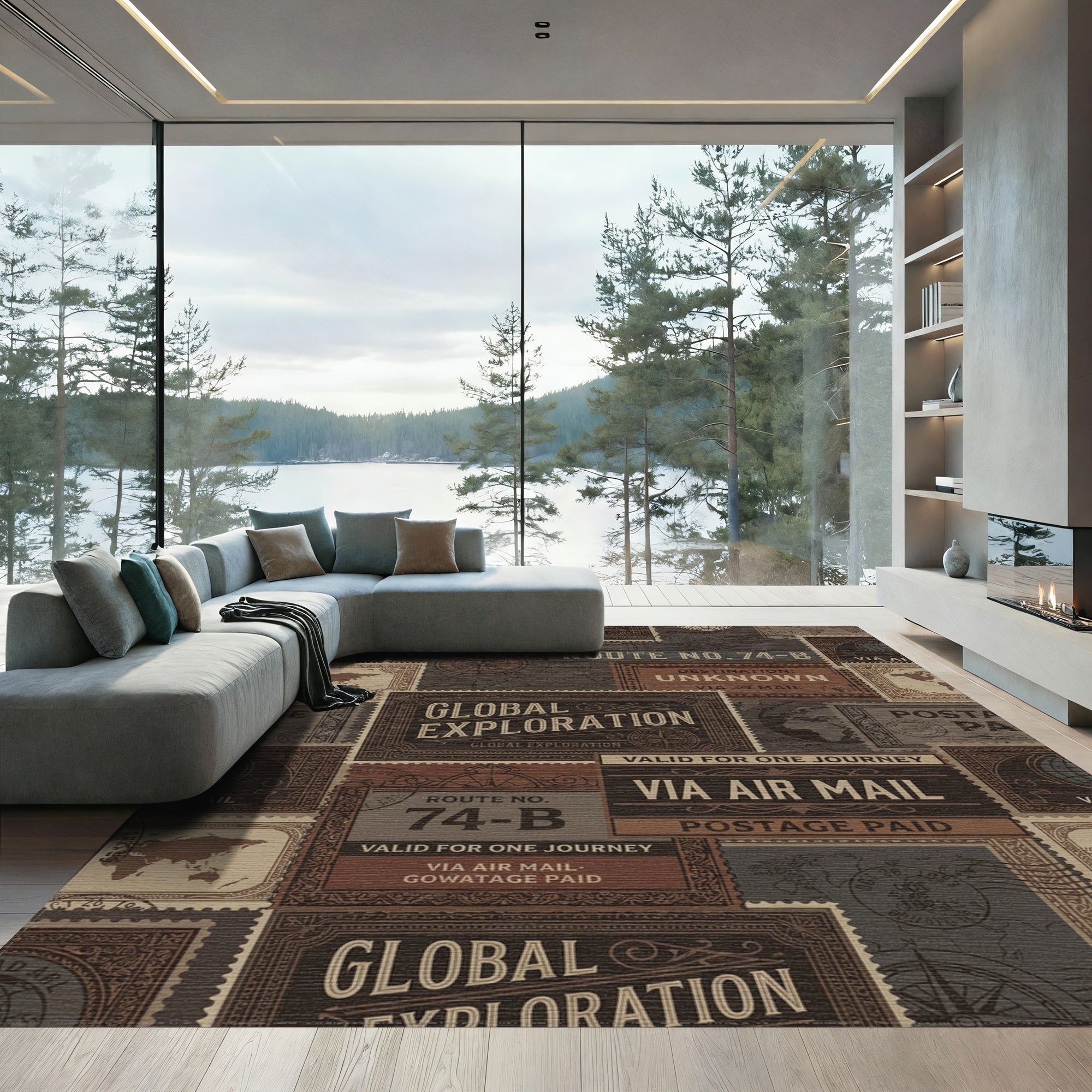 Vintage Travel Stamp Collage Rug