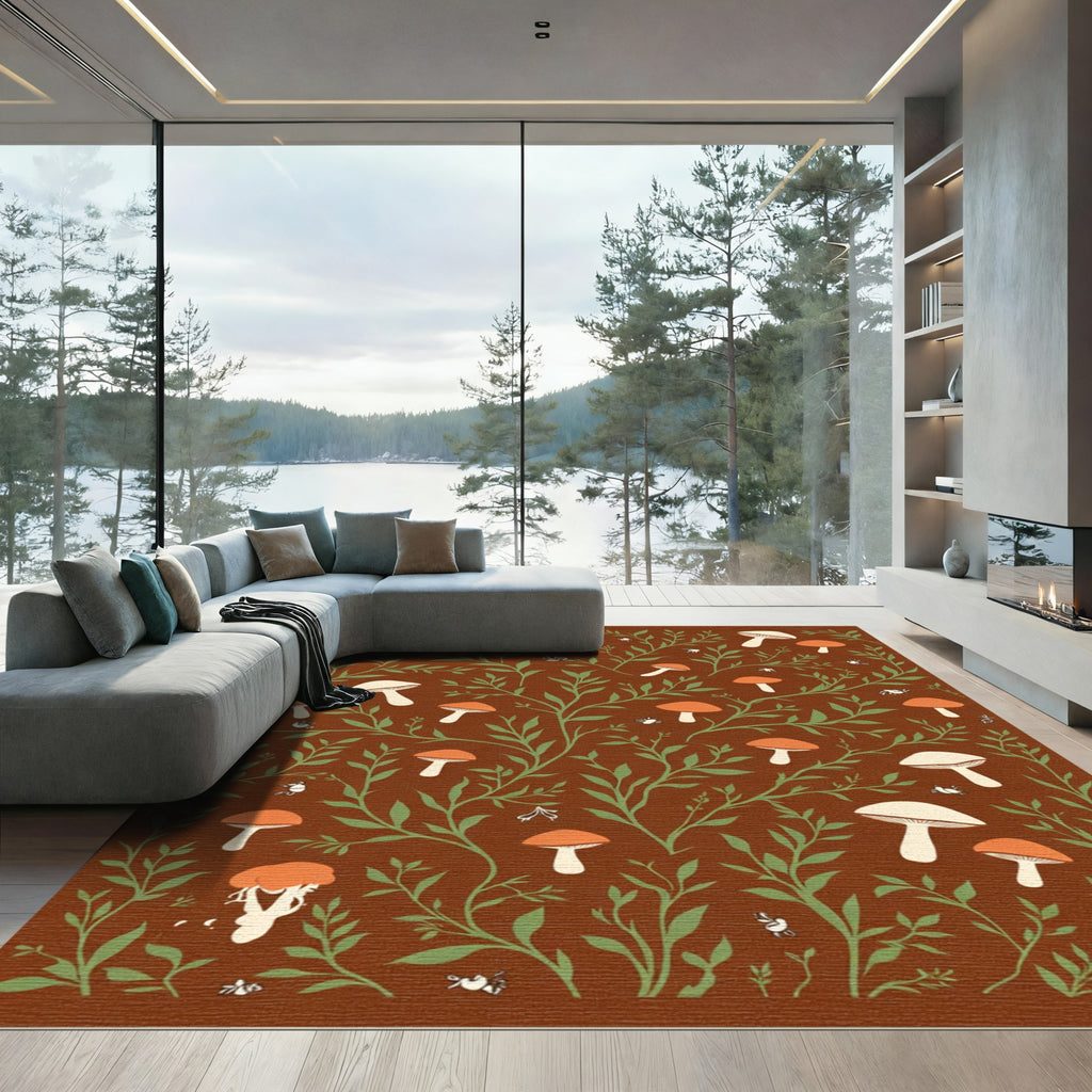 Forest Mushroom and Vine Pattern Rug