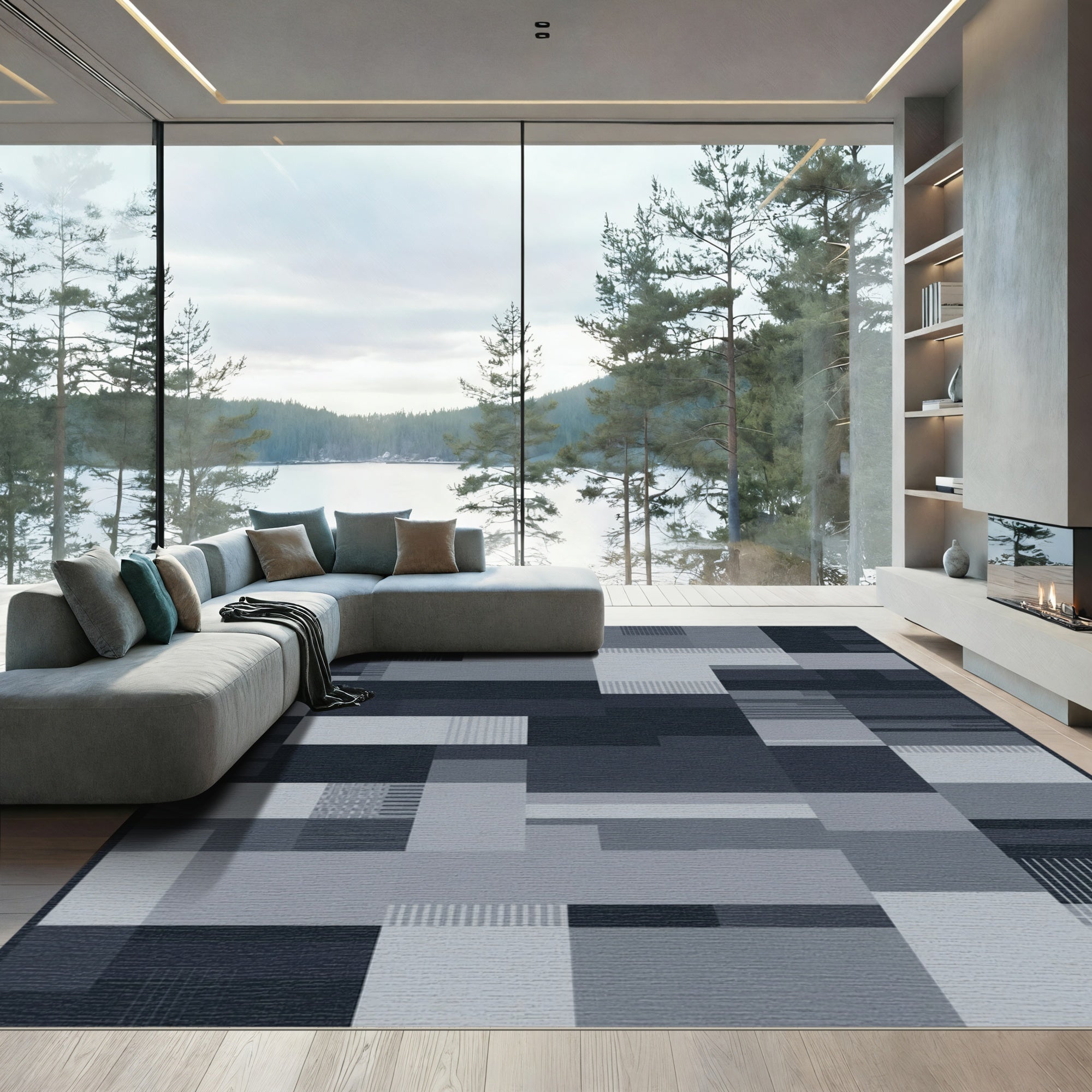 Monochromatic Abstract Geometric Blocks Rug