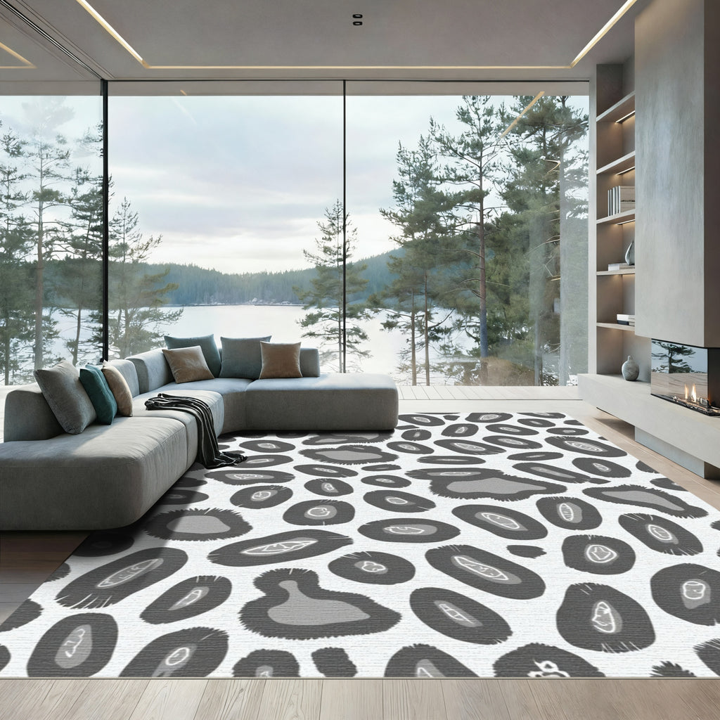 Monochromatic Gray Animal Print Spots Rug
