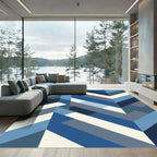 Modern Blue Geometric Herringbone Rug