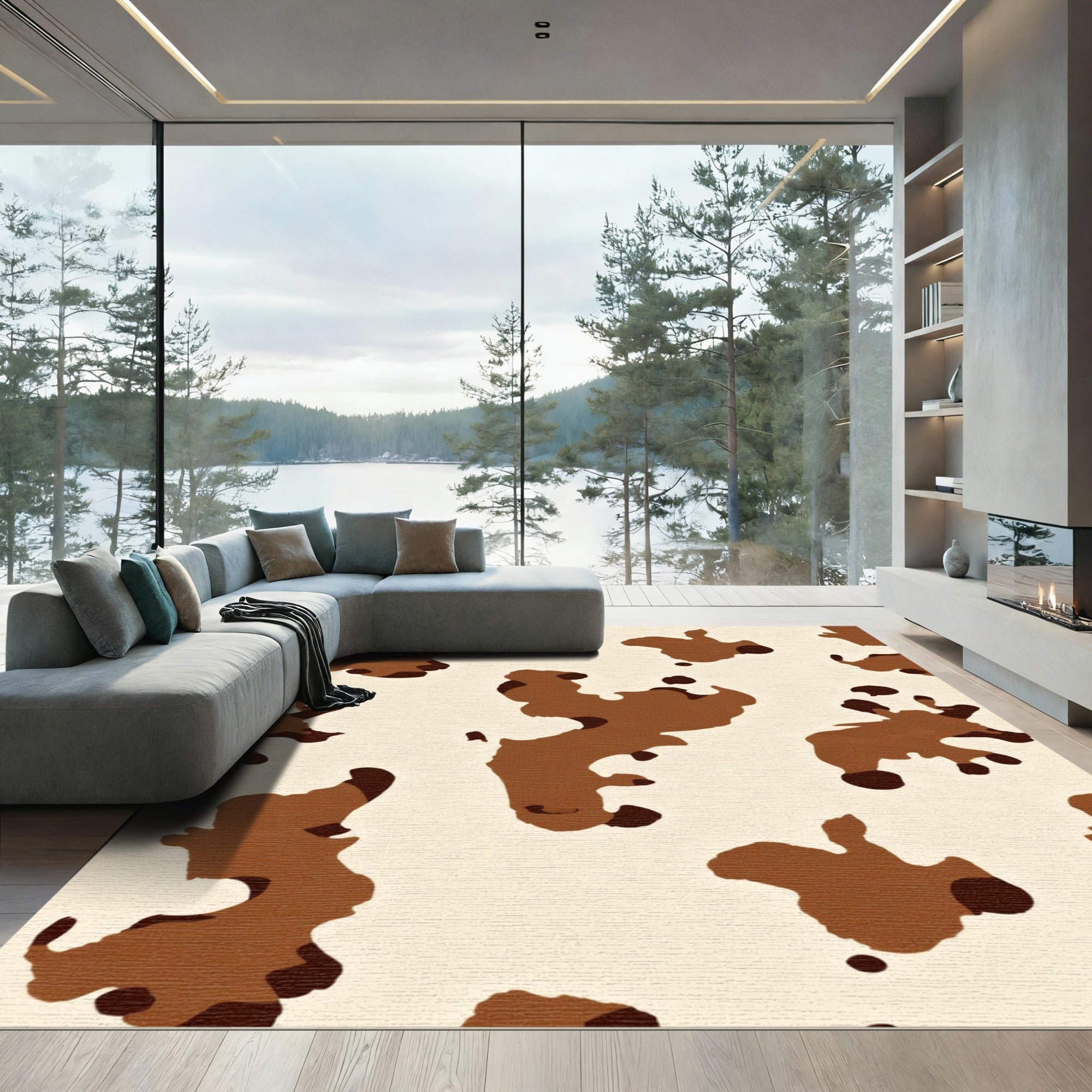 Brown Cream Spotty Animal Print Rug