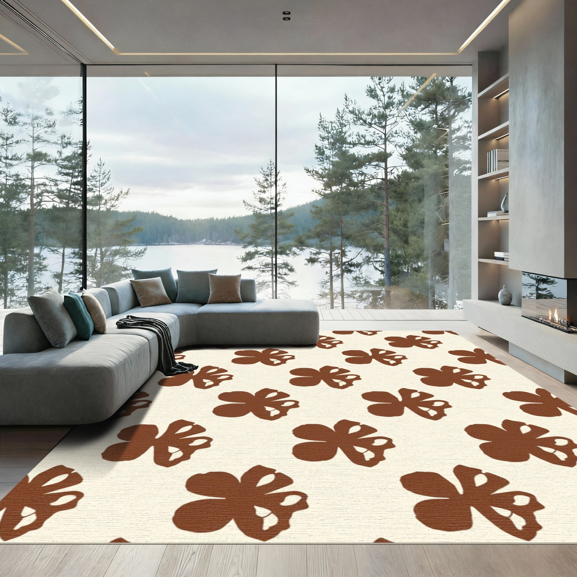 Minimalist Brown Floral Meadow Rug