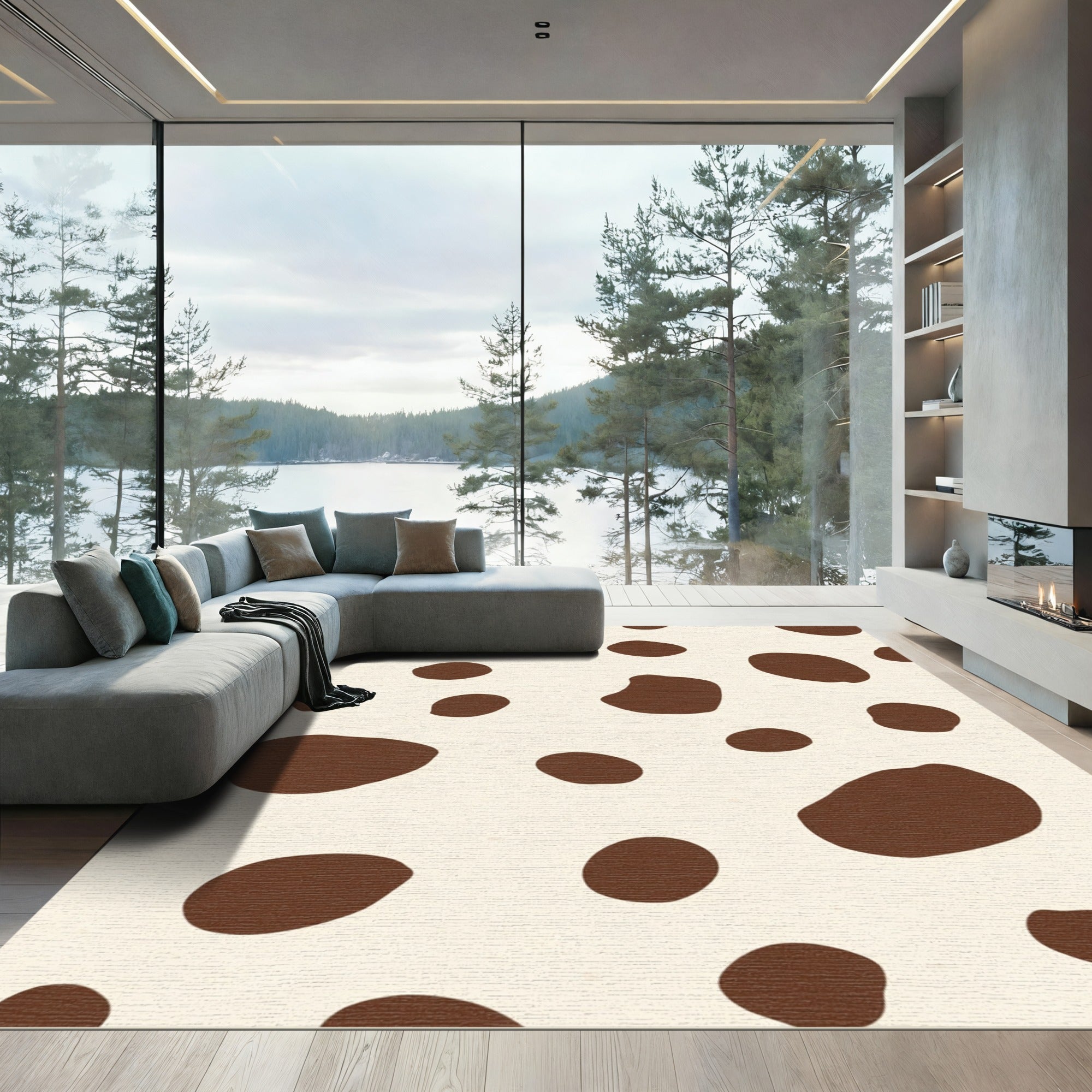 Brown Spotted Cream Irregular Shapes Rug