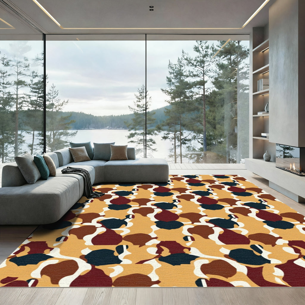 Earthy Camouflage Abstract Shapes Rug