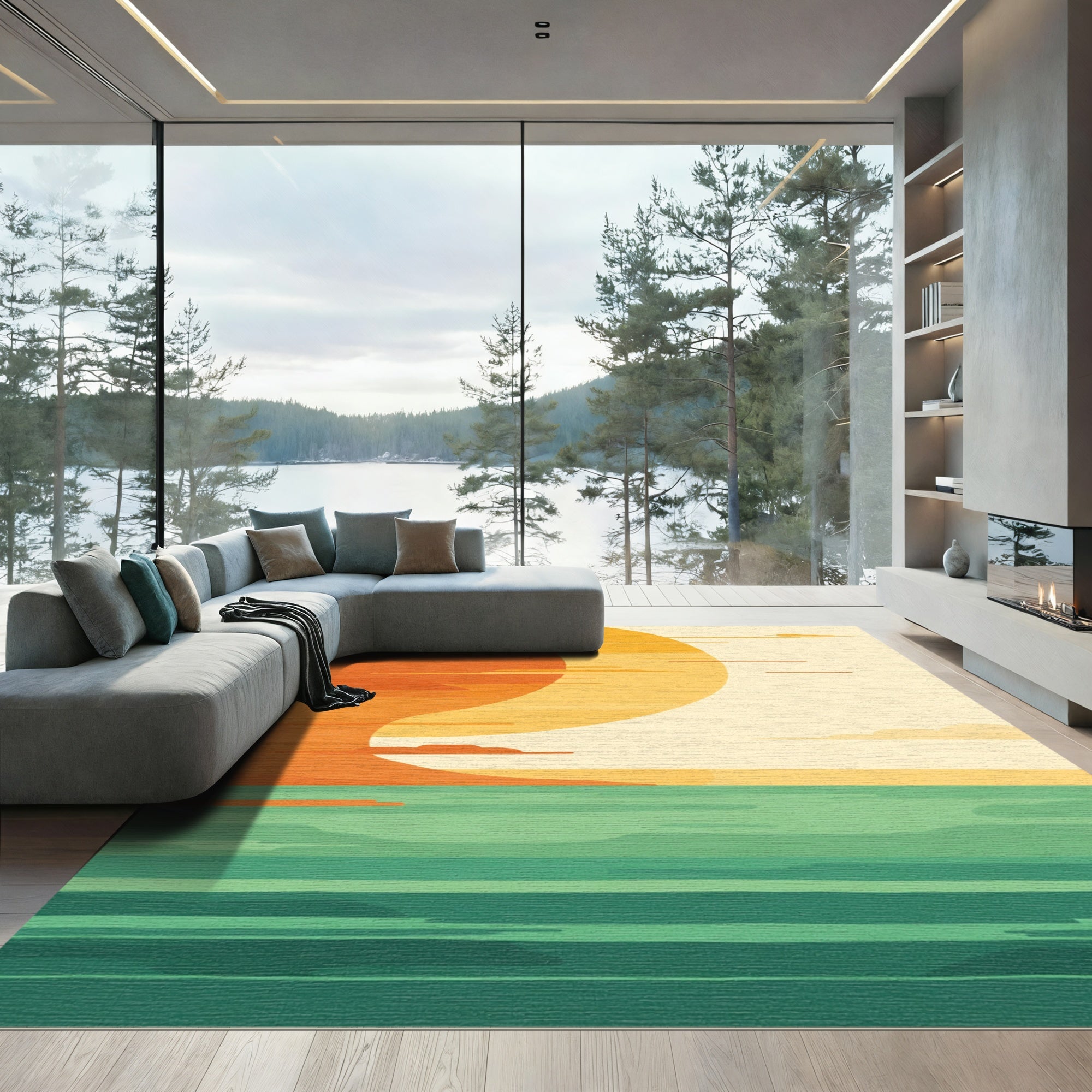 Golden Sunset Horizon Waves Rug