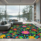 Vibrant Pink Yellow Floral Garden Rug