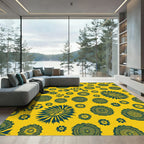 Golden Yellow Teal Floral Medallions Rug