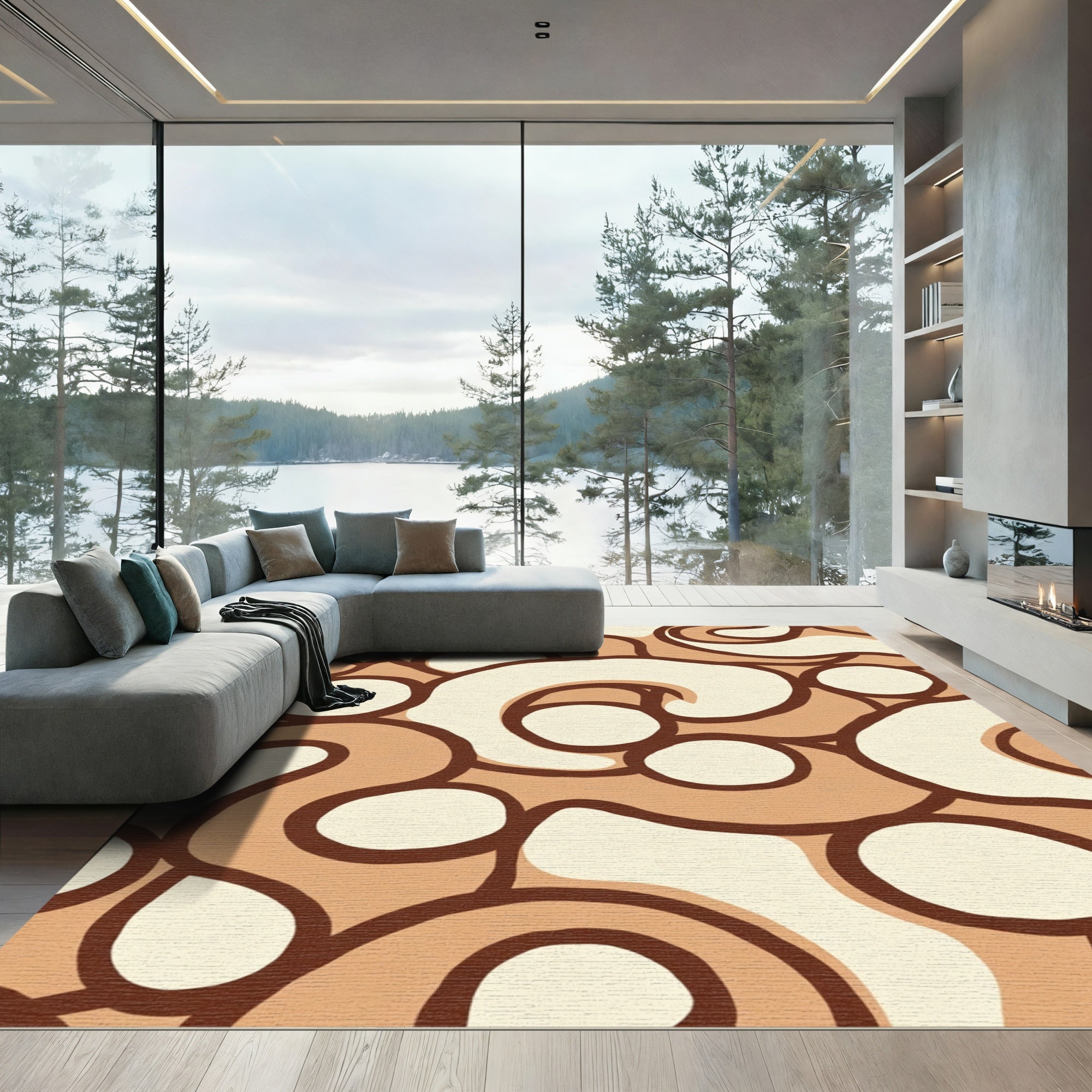 Earthy Swirl Abstract Organic Shapes Rug