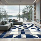 Deep Blue Geometric Blocks Rug