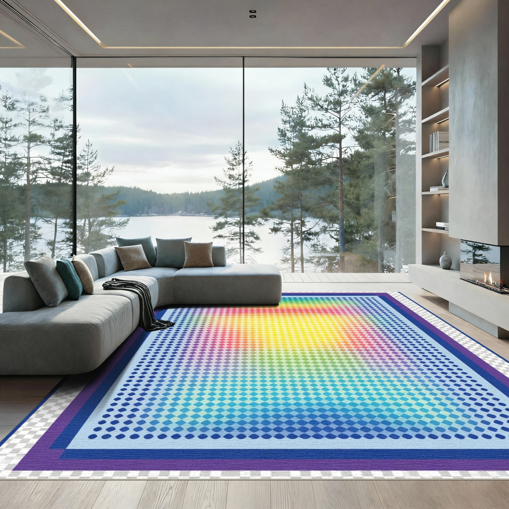 Radiant Rainbow Pixelated Geometric Rug