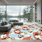 Abstract Red Faces With Blue Background Rug
