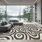 Dark Neutral Swirl Wave Composition Rug