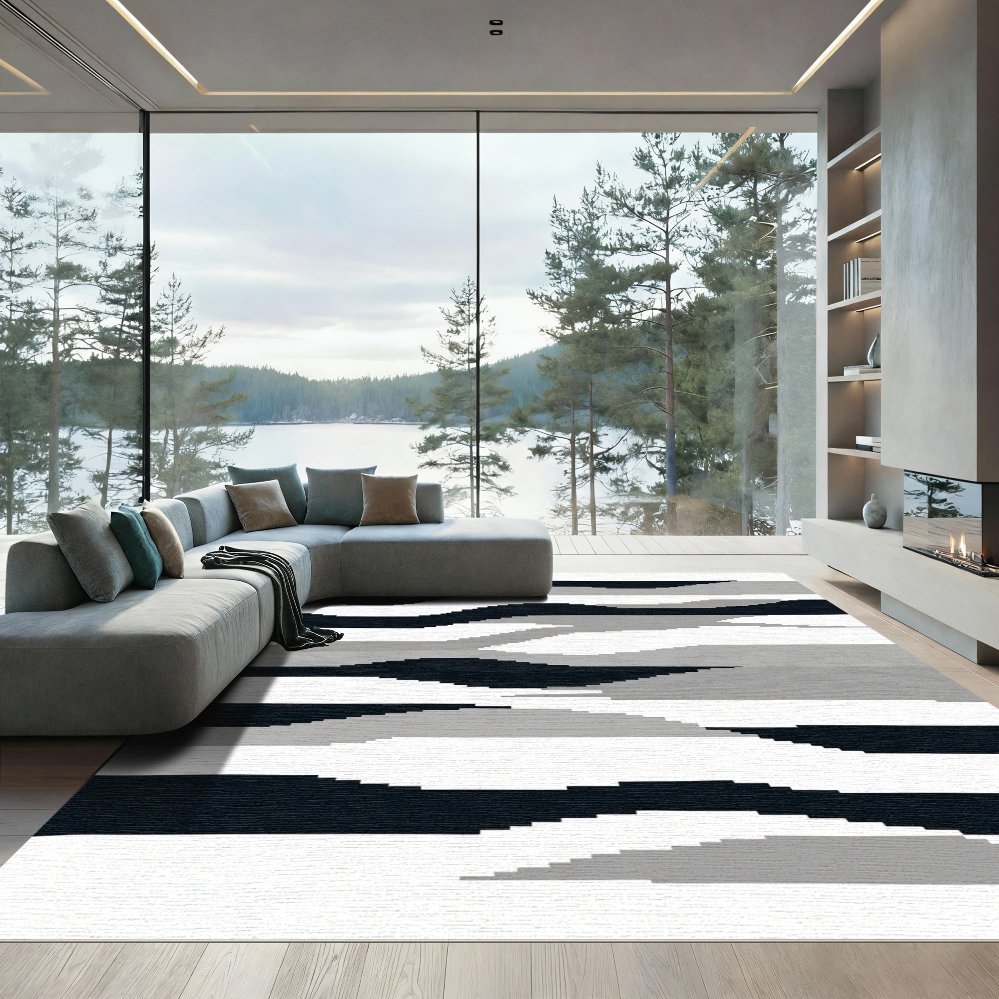 Monochromatic Abstract Wavy Stripe Rug