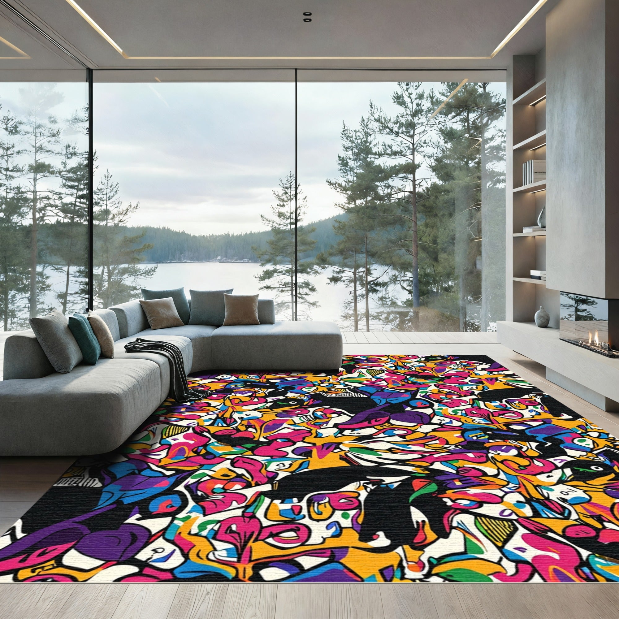 Bold Abstract Colorful Organic Forms Rug