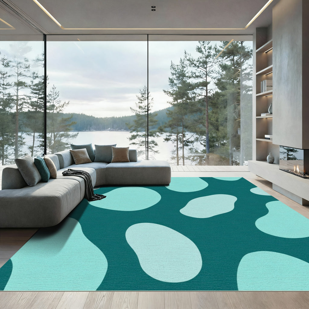 Teal Aqua Abstract Blob Rug