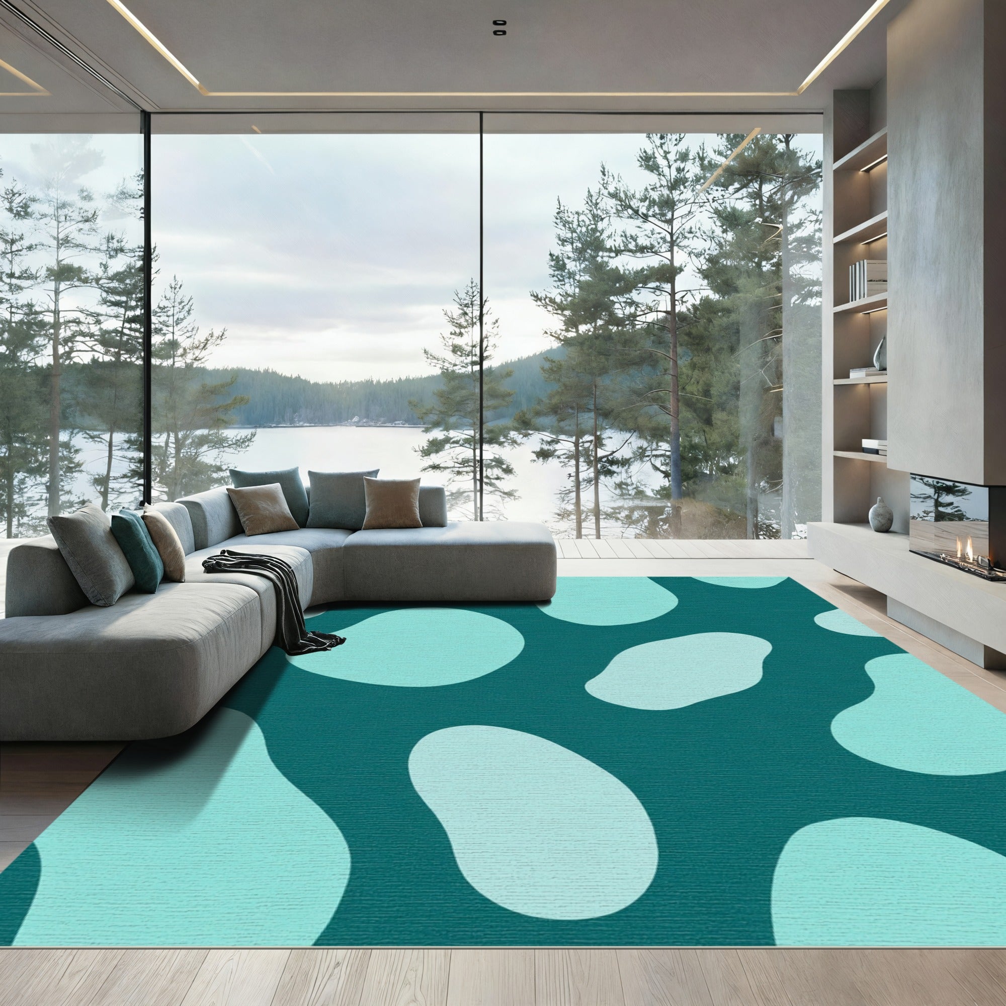 Teal Aqua Abstract Blob Rug