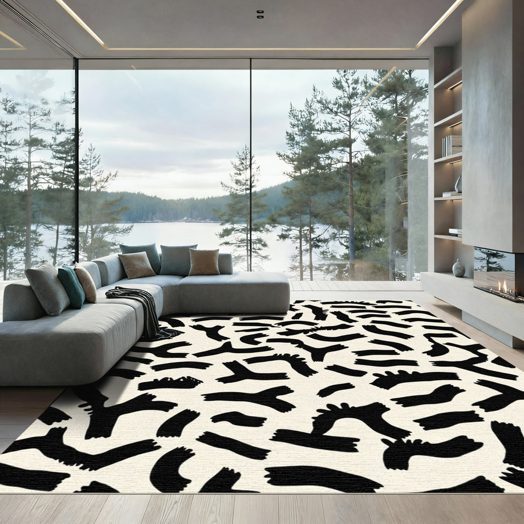 Black Abstract Organic Brushstroke Rug